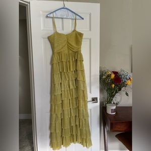 Gianni bini Grace Metallic Plisse Sweetheart Neck Cut-Out Tiered Dress